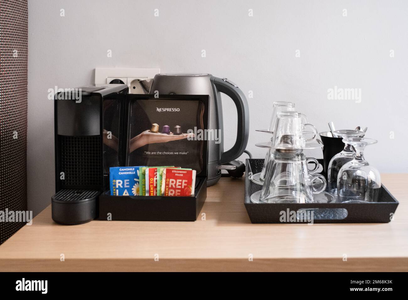 Hospitality Tray, Athens, Greece, with a Nespresso coffee machine