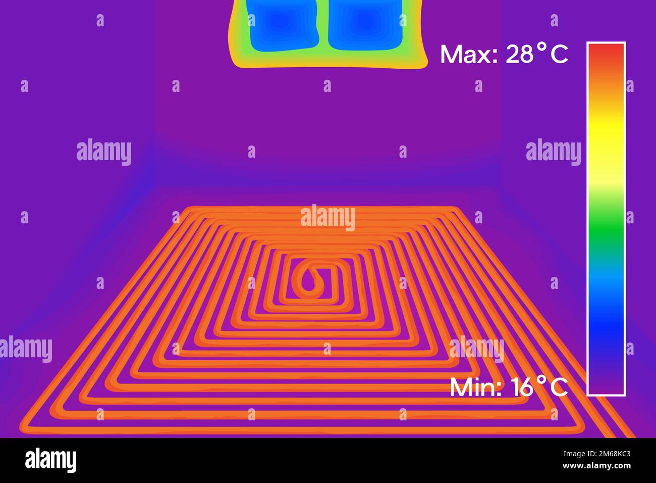 Thermal image of floor heating in house vector illustration. Stock Vector