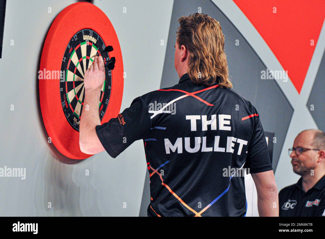 LONDON, ENGLAND - DECEMBER 19: Danny Jansen of the Netherlands looks on  during Day Five of the Cazoo World Darts Championship at Alexandra Palace  on December 12, 2022 in London, England. (Photo