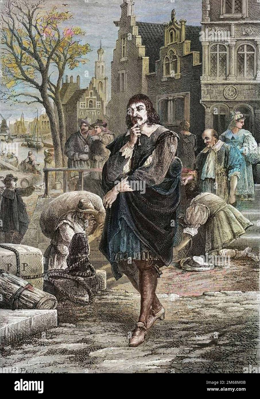 Rene Descartes (1596-1650), philosophe et mathematicien francais se promenant dans les rues d'Amsterdam - Descartes in Amsterdam Stock Photo