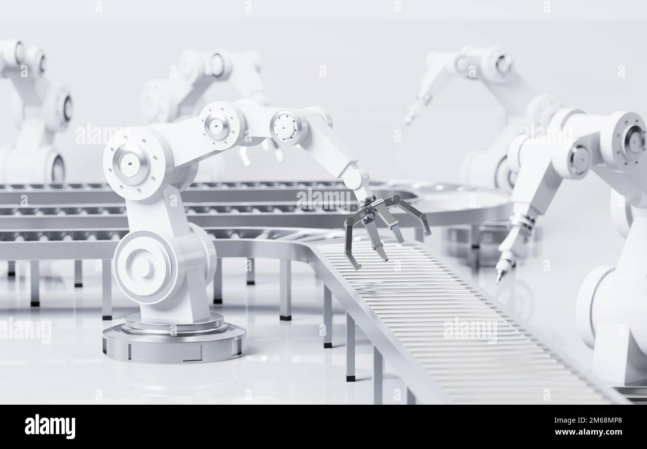 Mechanical arms apply to assembly line, Mechanical operation, 3d ...