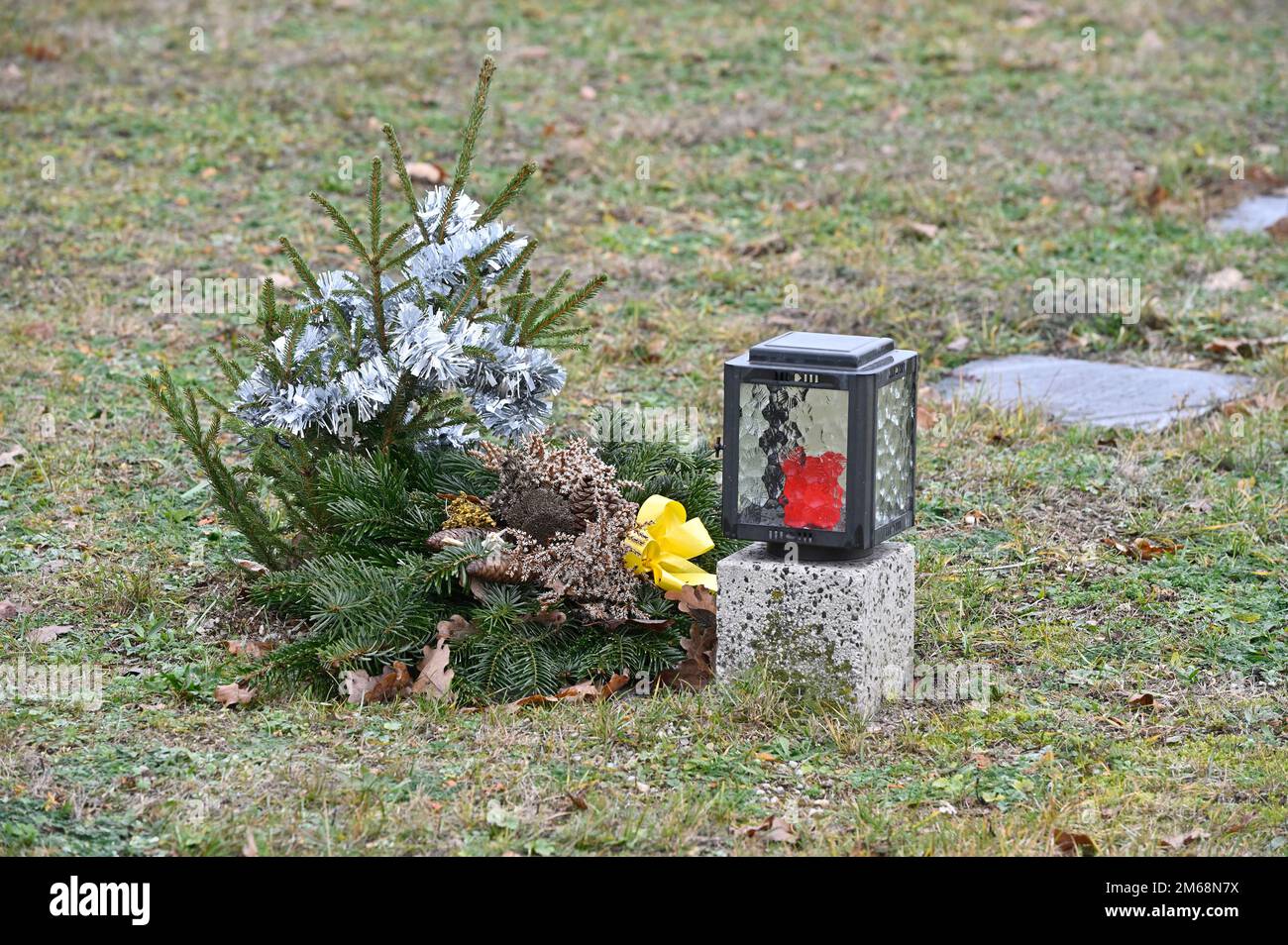 Vienna, Austria. Vienna Central Cemetery. Soldier's grave with Christmas decorations at the Central Cemetery in Vienna Stock Photo
