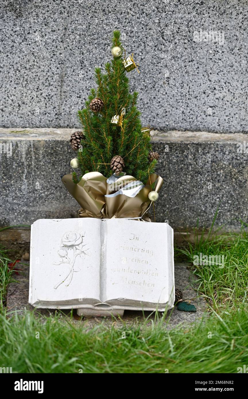 Vienna, Austria. Vienna Central Cemetery. Christmas decorations in front of a grave at the Central Cemetery in Vienna Stock Photo