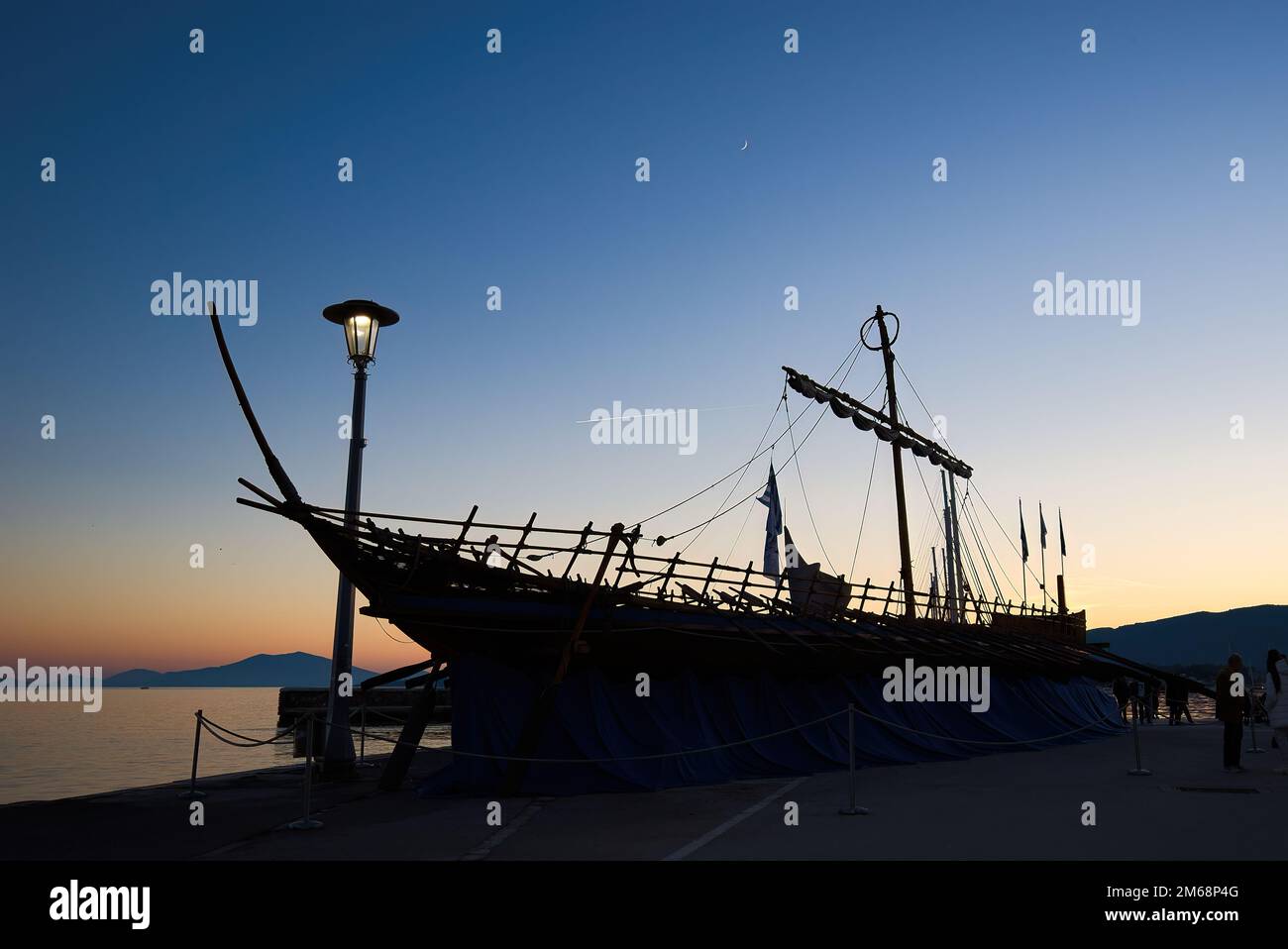 Argo, it is a living myth, which today exists and is tied up in the port of Volos. The mythical ship of the Argonautic Expedition was built in 2008 ac Stock Photo