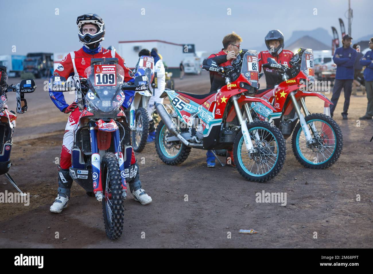 DURAND Kevin (fra), RS Moto Racing Team, Honda, Moto, portrait at the CHDL during the Stage 3 of the Dakar 2023 between Al-'Ula and Hail, on January 3rd, 2023 in Hail, Saudi Arabia - Photo: Julien Delfosse/DPPI/LiveMedia Stock Photo