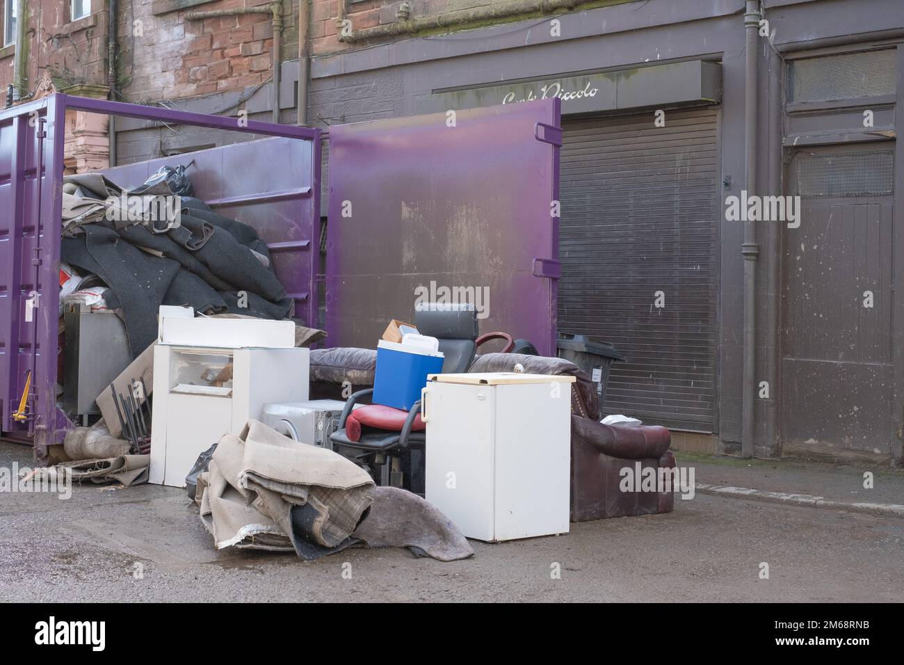 The clear up continues in Dumfries, Scotland after huge floods caused chaos on the 30th December 2022. Stock Photo