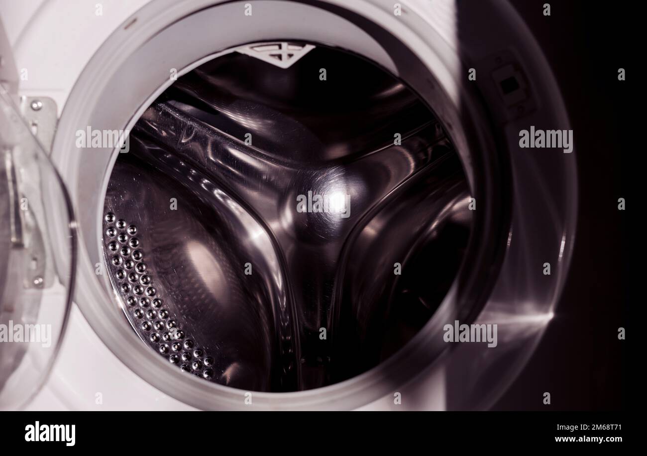 metal drum of the washing machine. Clean concept. Laundry Stock Photo