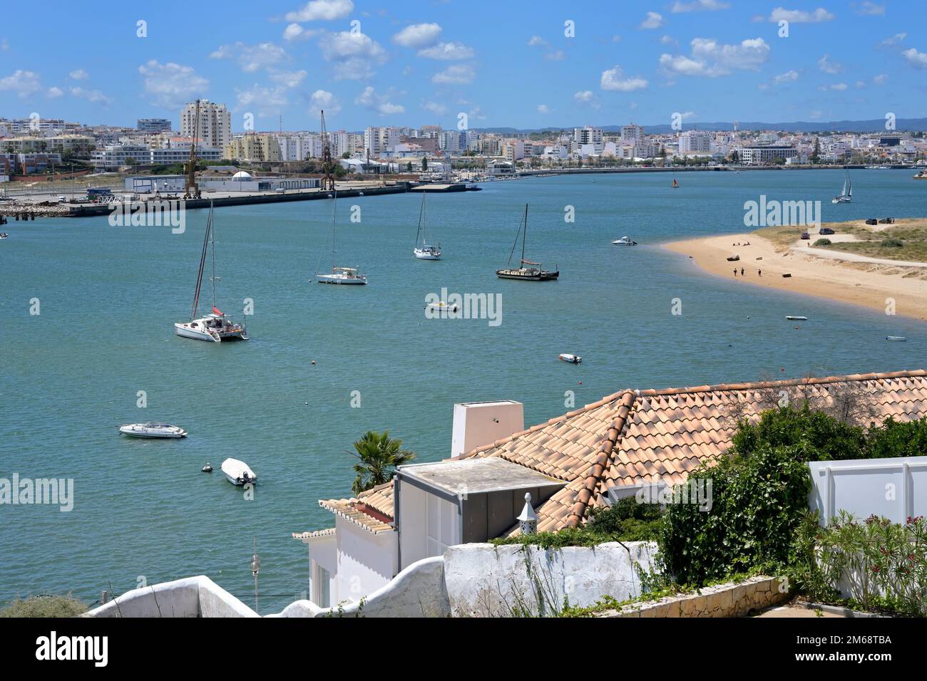 Ferragudo harbour and Portimao city view, Lagoa municipality, Algarve, Portugal Stock Photo