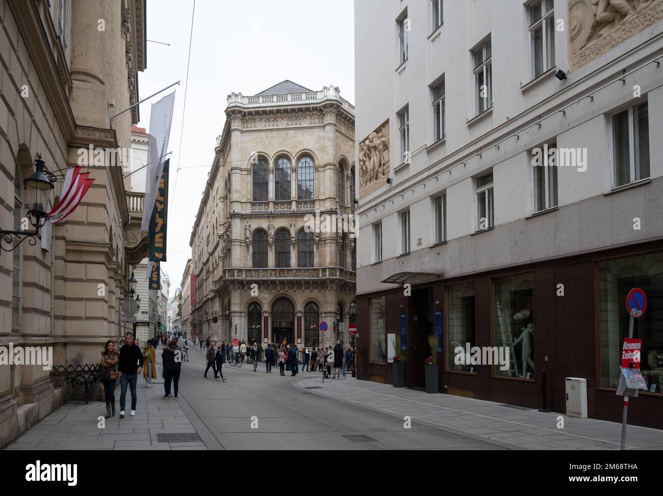 16th october,2022,Vienna,Austria.View of the square Michaelerplatz filled with upscale shops, restaurants and cafes captured at Vienna, Austria. Stock Photo