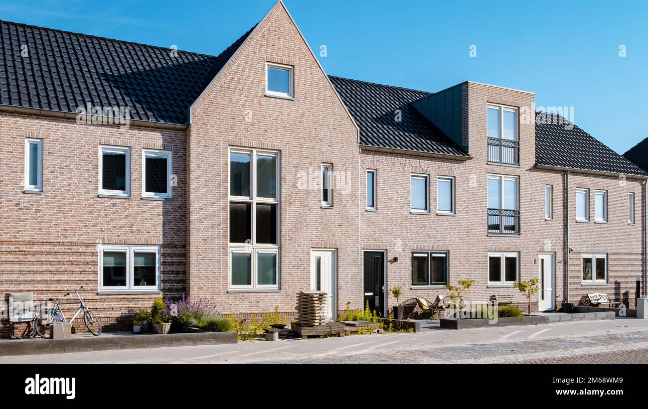 Dutch Suburban area with modern family houses, newly build modern
