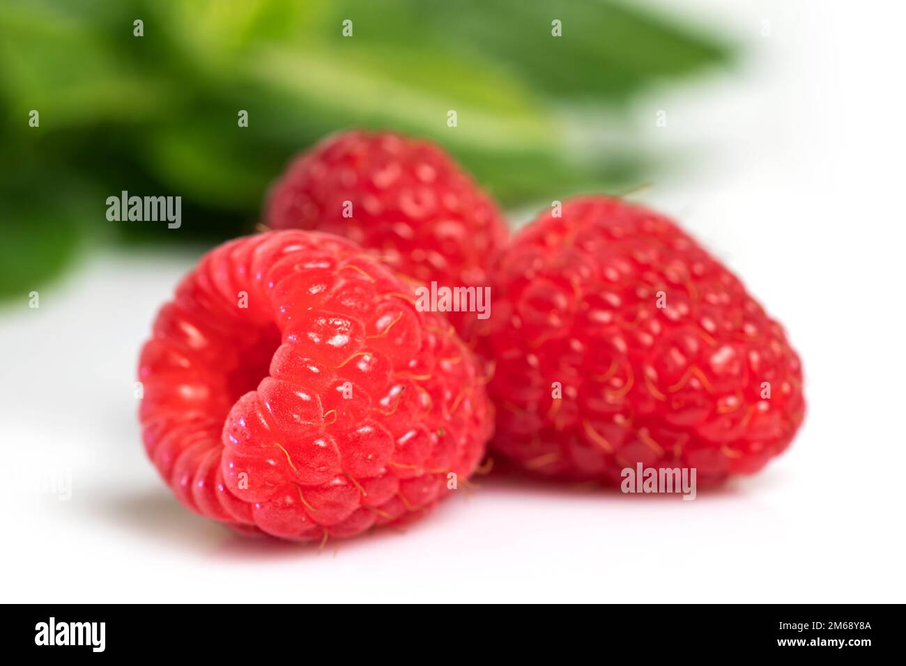 Bage Raspberry Fruit Isolated berries. Pile of raspberry fruits with leaves isolated on ...