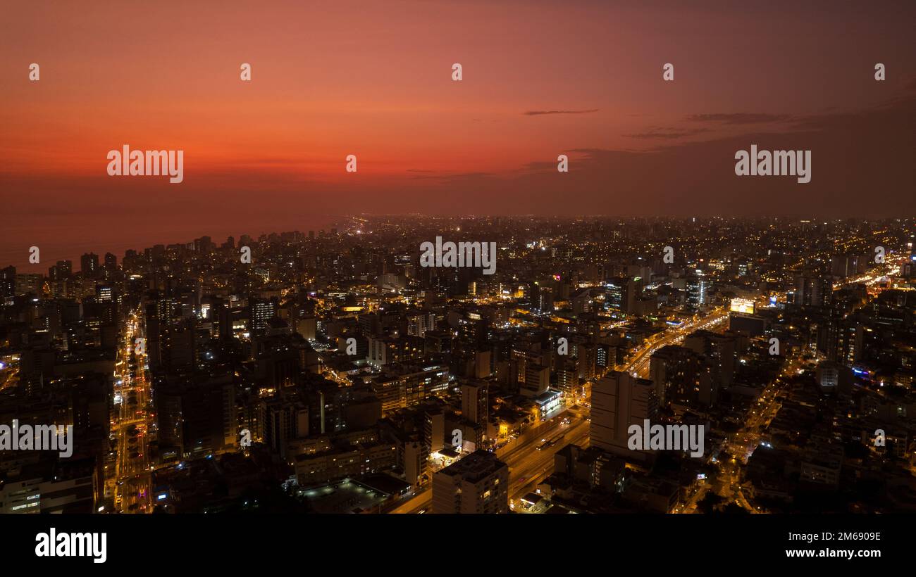Excellent night aerial view of Av. Alfredo Benavides and Vía Expresa