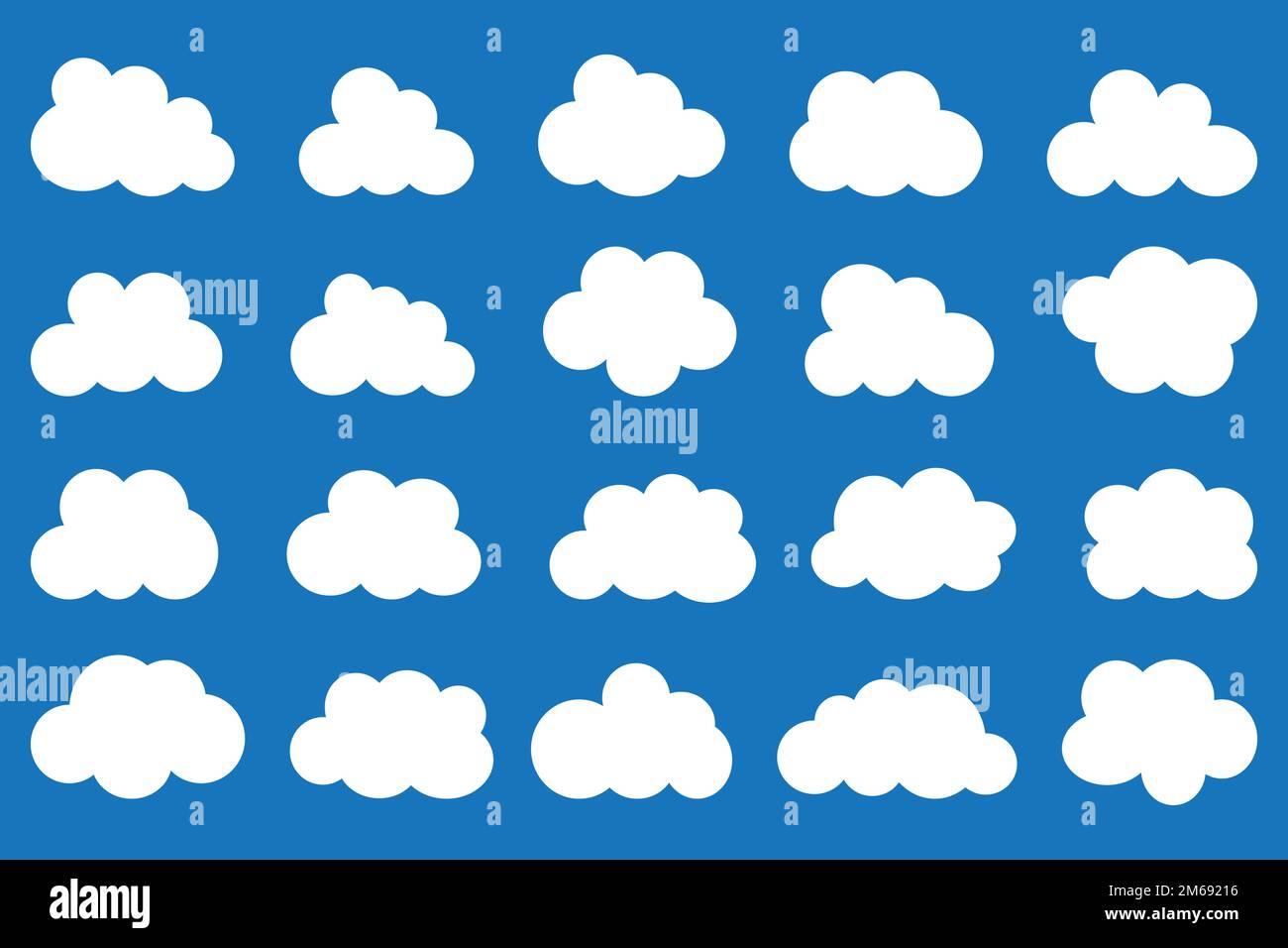 Flat cloud shape vector icon set on blue background Stock Vector Image ...