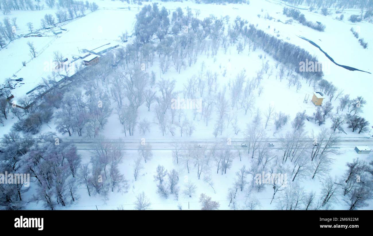 BEITUN, CHINA - JANUARY 3, 2023 - A view of the rime scenery along a ...