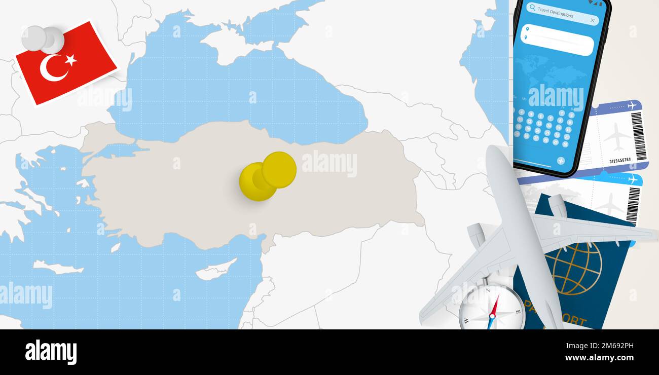 Travel to Turkey concept, map with pin on map of Turkey. Vacation