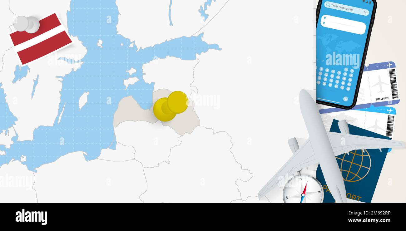 Travel to Latvia concept, map with pin on map of Latvia. Vacation