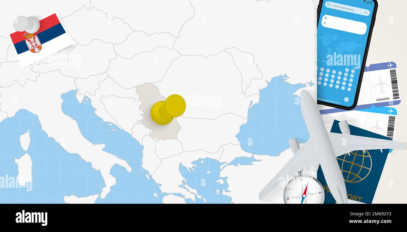 Travel to Serbia concept, map with pin on map of Serbia. Vacation