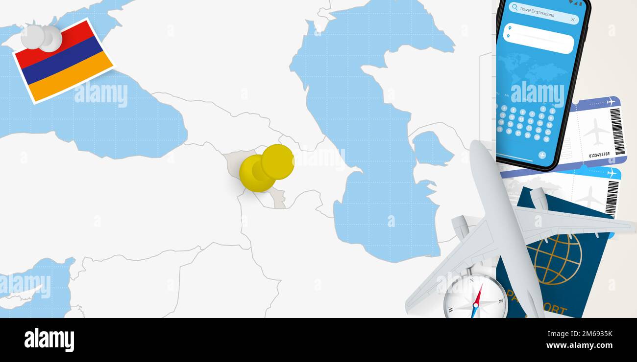 Travel to Armenia concept, map with pin on map of Armenia. Vacation
