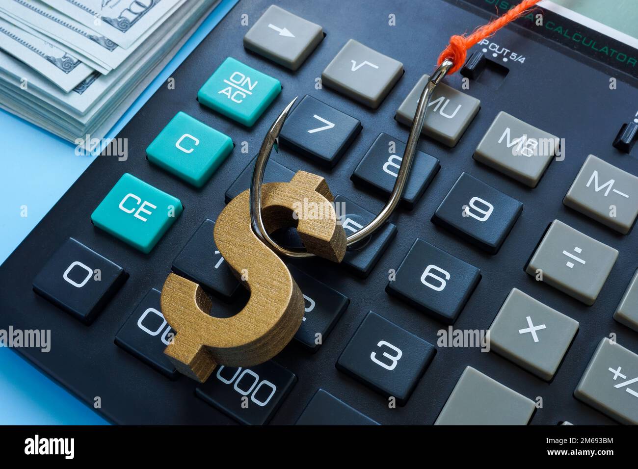 The dollar sign on the hook as a symbol of financial fraud. Stock Photo