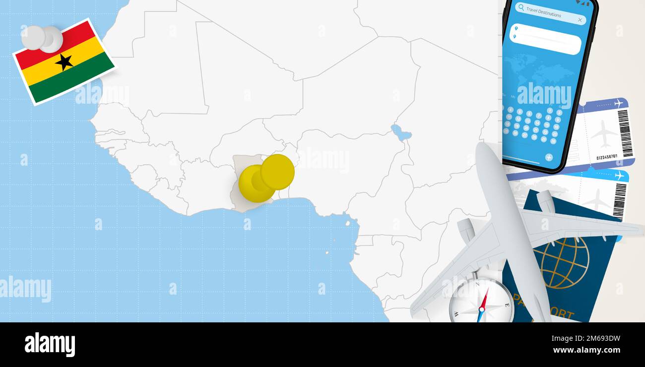Travel to Ghana concept, map with pin on map of Ghana. Vacation