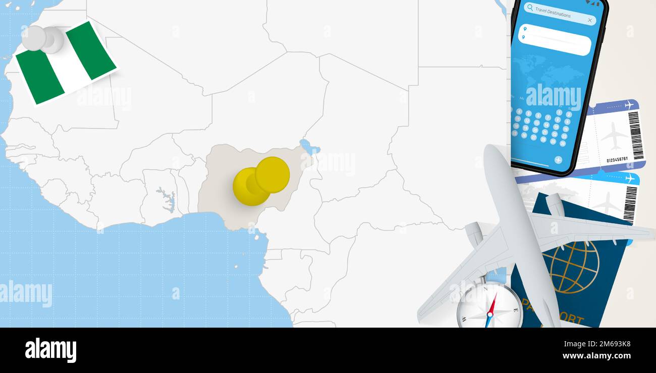 Travel to Nigeria concept, map with pin on map of Nigeria. Vacation