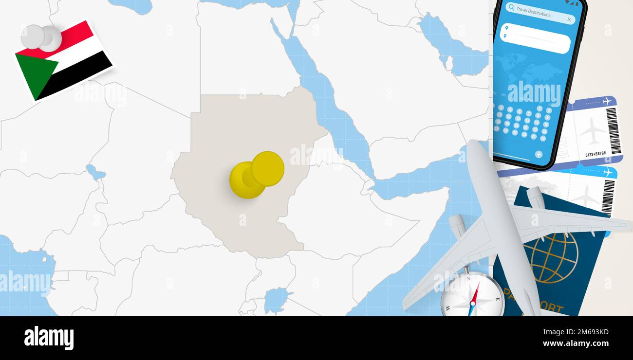 Travel to Sudan concept, map with pin on map of Sudan. Vacation