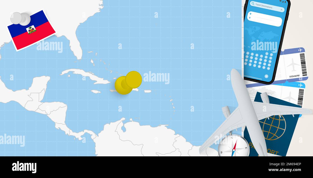 Travel to Haiti concept, map with pin on map of Haiti. Vacation