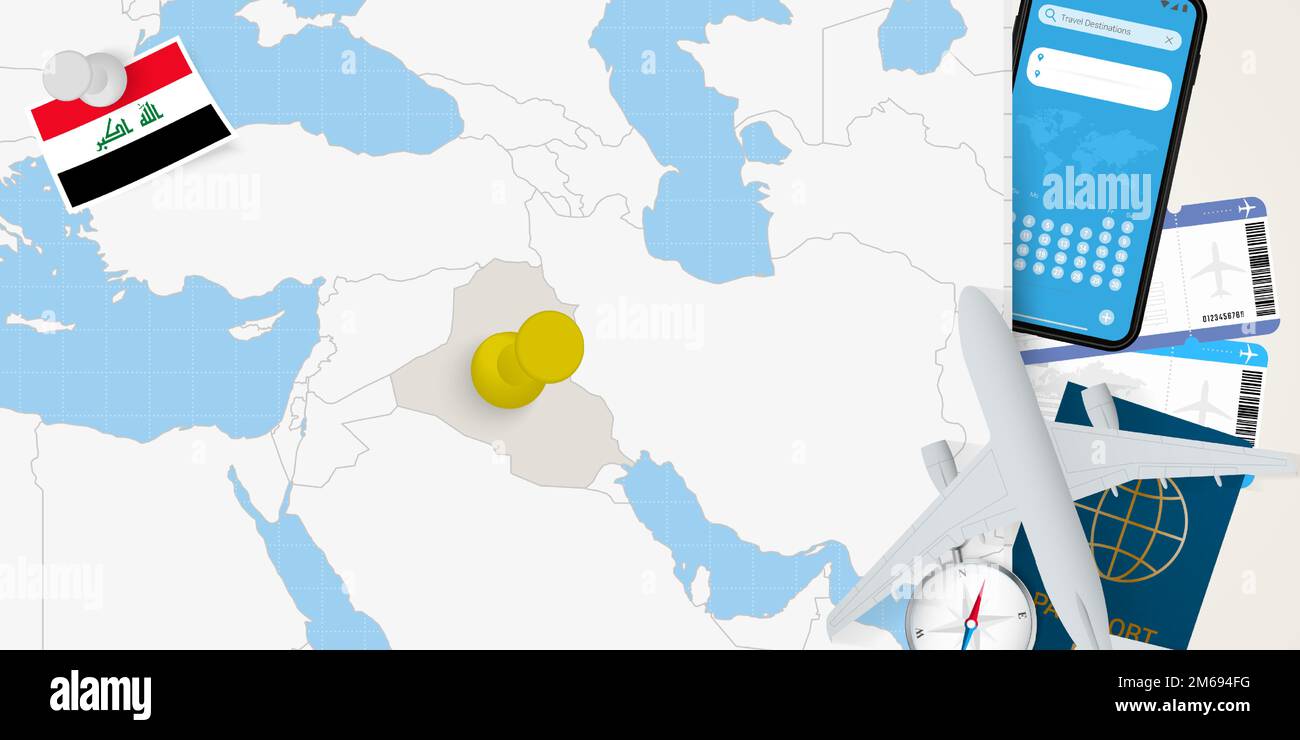 Travel to Iraq concept, map with pin on map of Iraq. Vacation