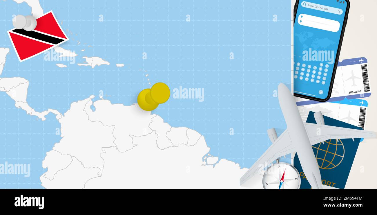 Travel to Trinidad and Tobago concept, map with pin on map of Trinidad