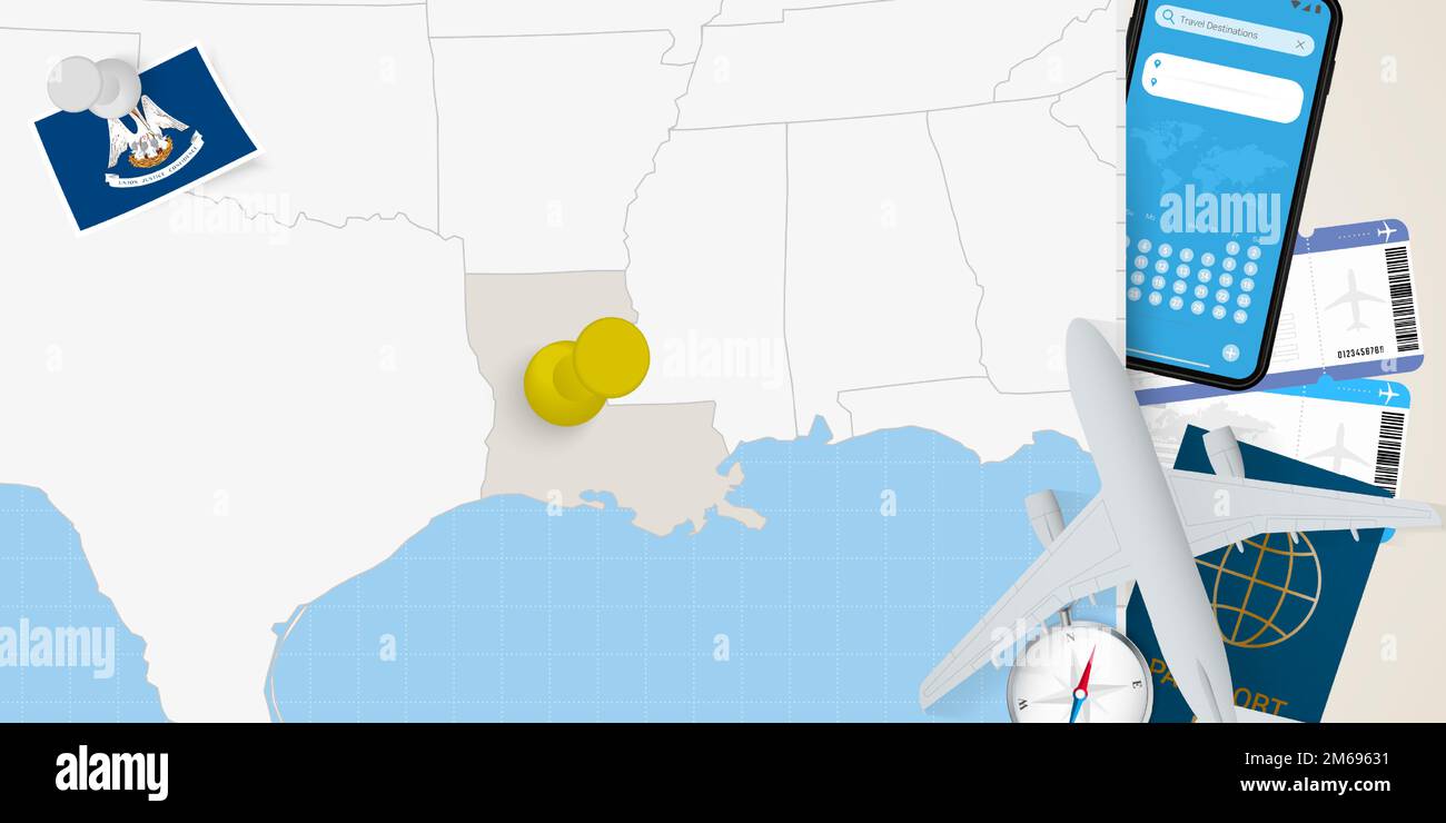Travel to Louisiana concept, map with pin on map of Louisiana. Vacation