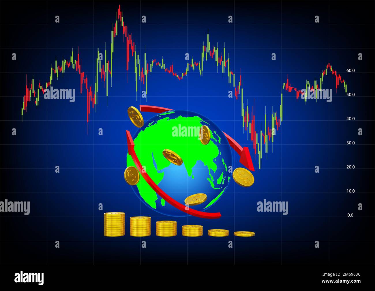 dashboard monitor Trading Chart Stock Market With Dollar Coin and World ...