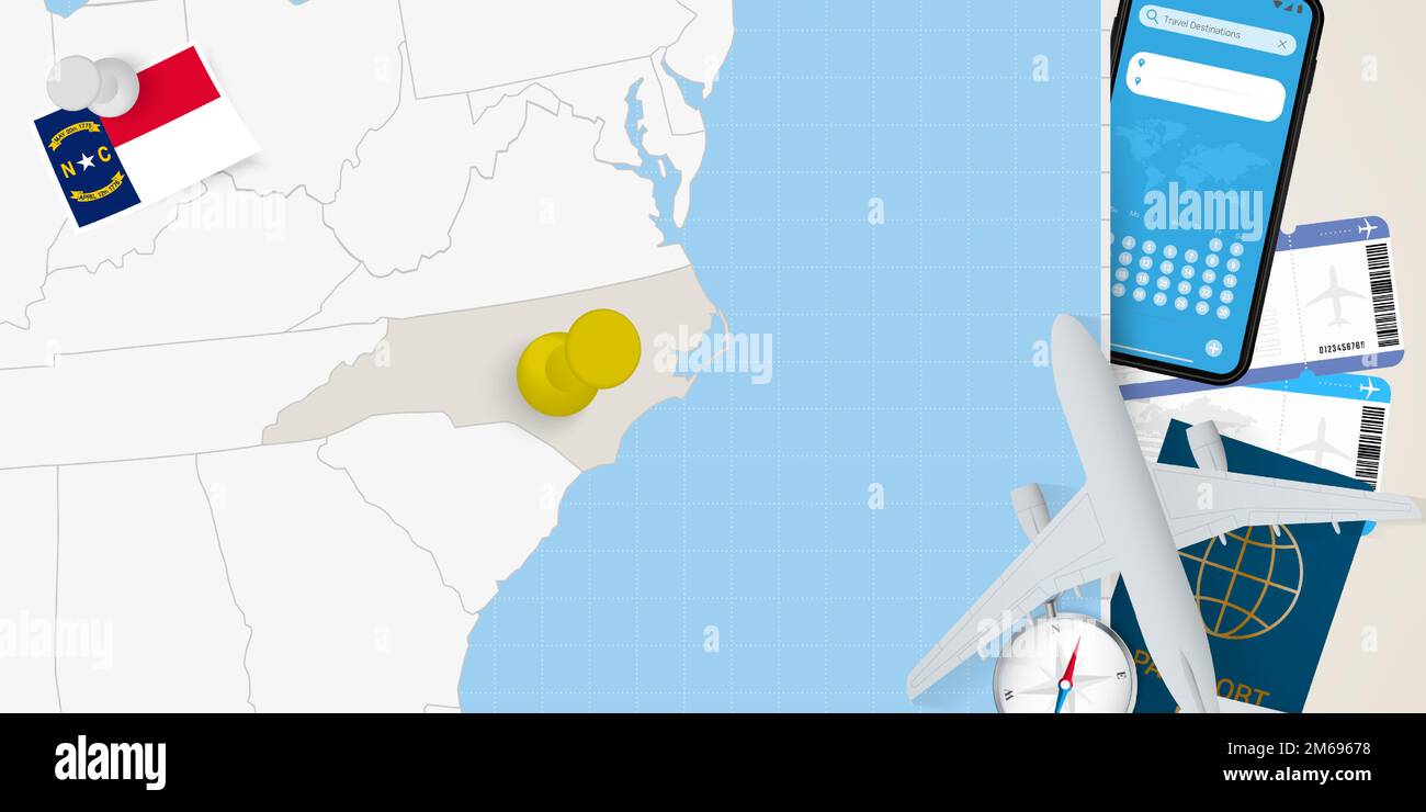 Travel to North Carolina concept, map with pin on map of North Carolina