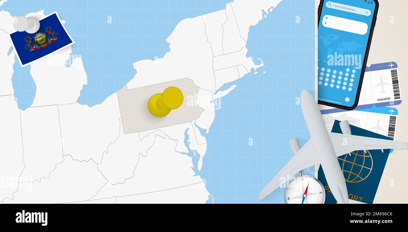 Travel to Pennsylvania concept, map with pin on map of Pennsylvania