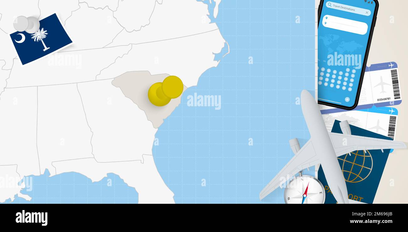 Travel to South Carolina concept, map with pin on map of South Carolina