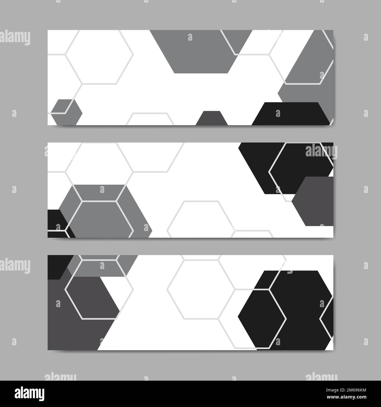 Black and white hexagon geometric pattern banner vectors set Stock Vector