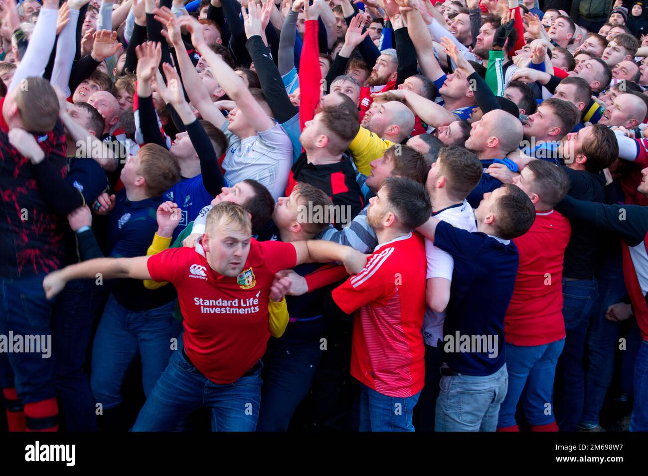 Fighting for the Ba, New Year street game, Orkney Stock Photo