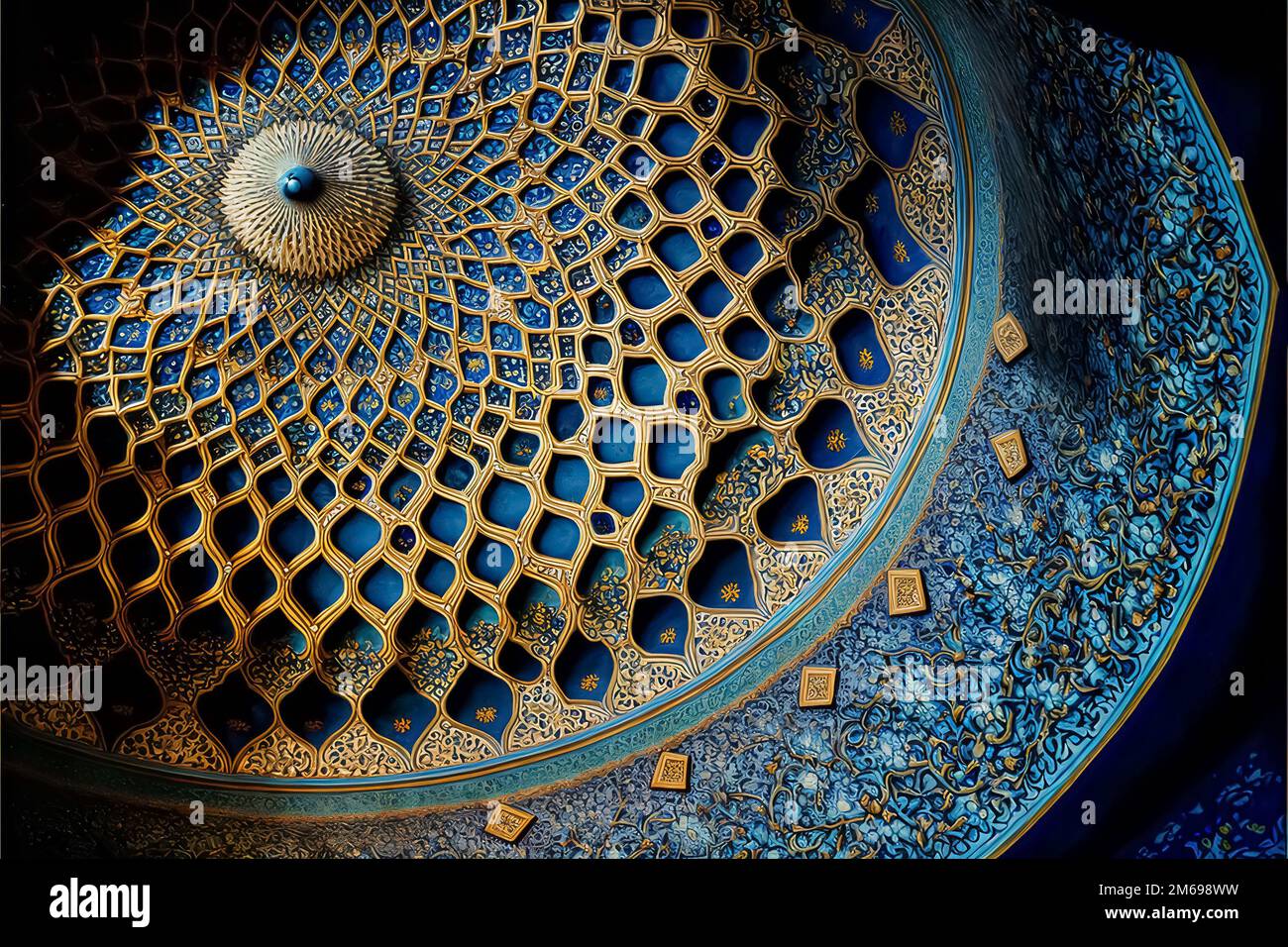 Islamic art motifs mosques ceiling. muqarnas, tile art, Persian blue