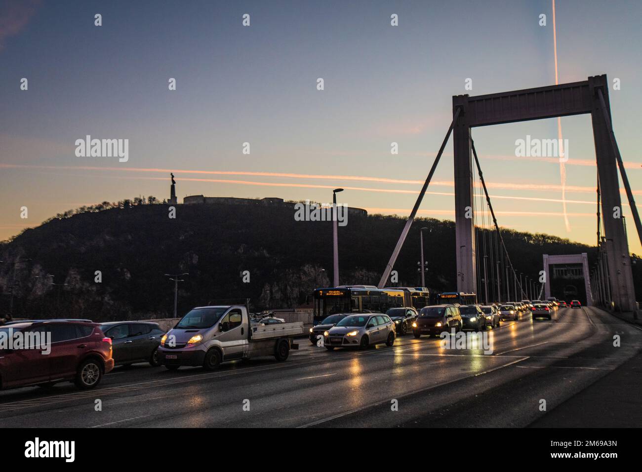 Elisabeth Bridge and Gellert Hill, Budapest, Hungary Stock Photo
