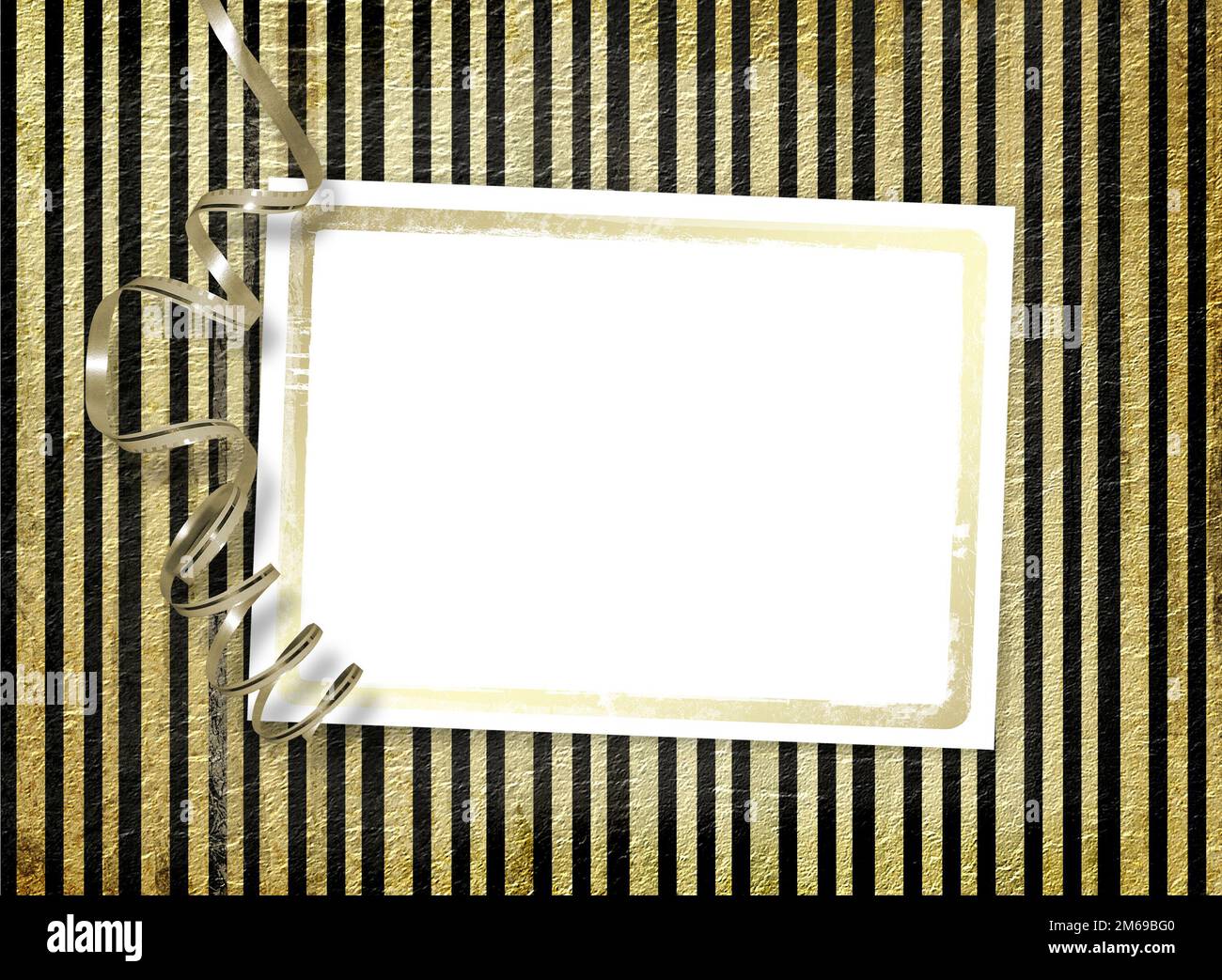 Postcard for invitation with gold frame and ribbon Stock Photo - Alamy