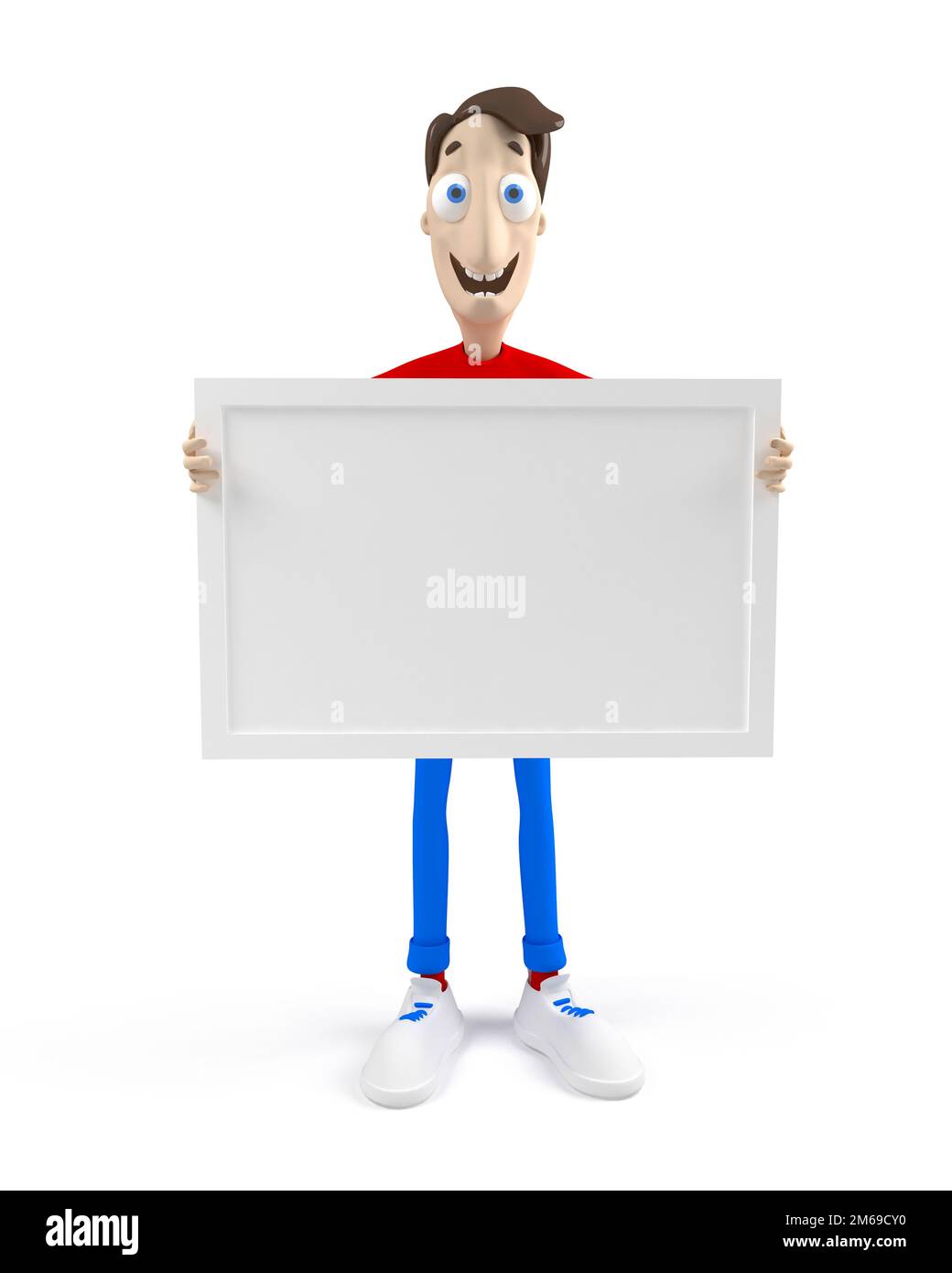 Cartoon man with blank board Stock Photo