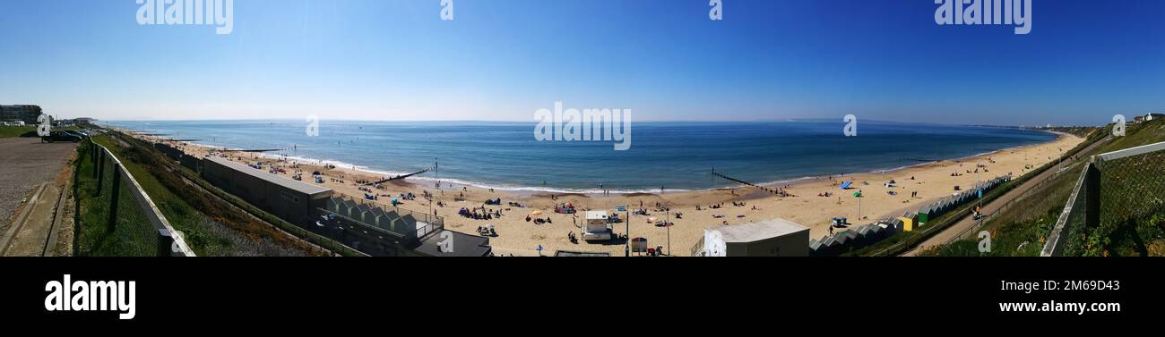 Panormic levated view of Bournemouth beach from the cliffs above.Dorset. Stock Photo