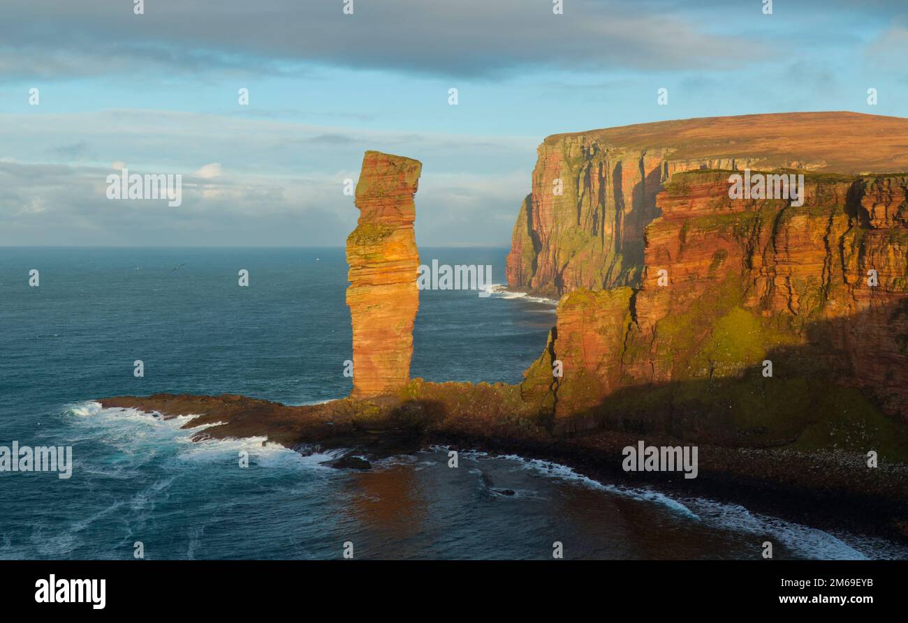 Old Man of Hoy and St John's Head sea cliffs, Orkney Isles Stock Photo