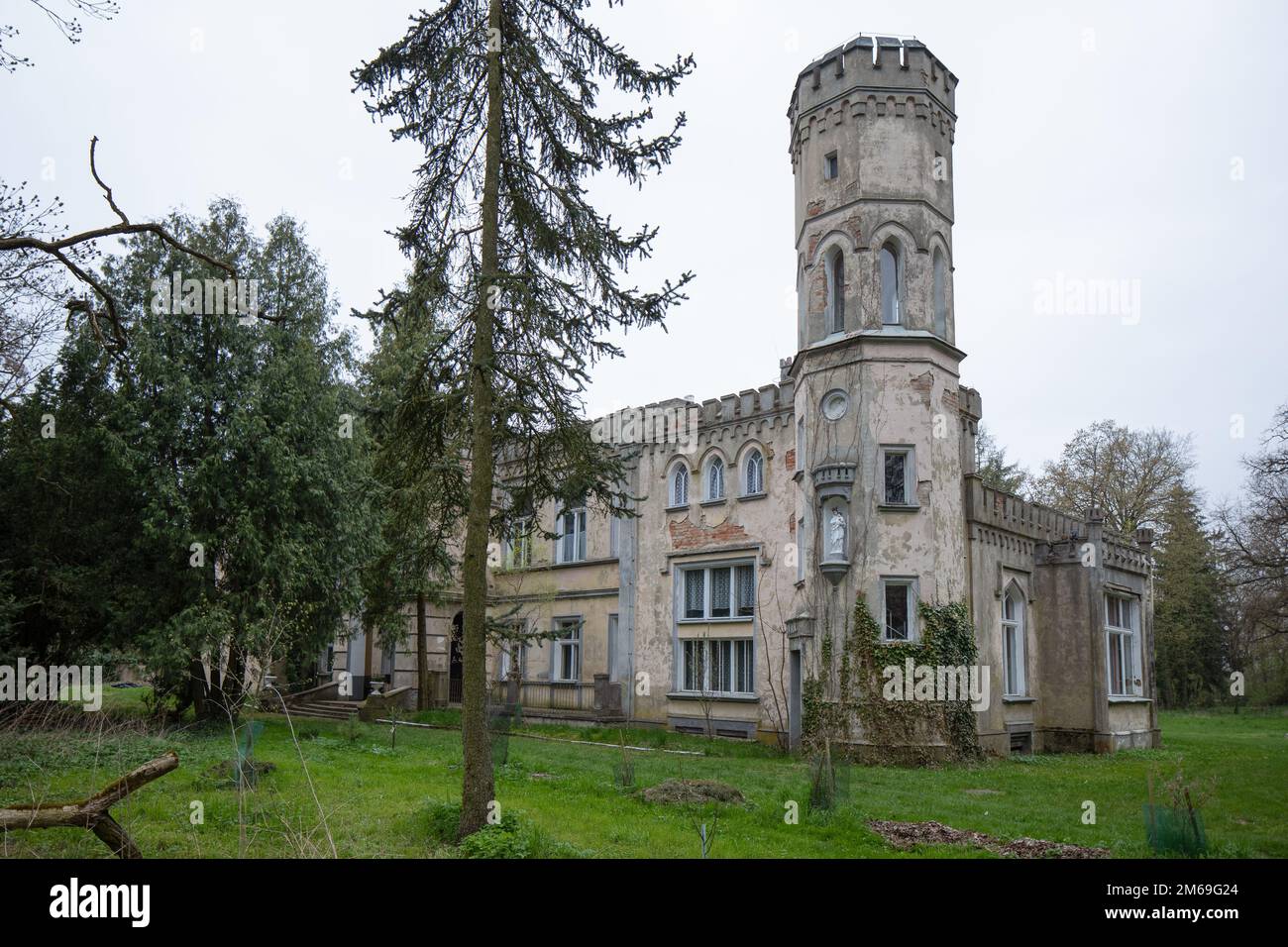 The neo-Gothic palace in the village Arcugowo, a manor house from 1815 ...