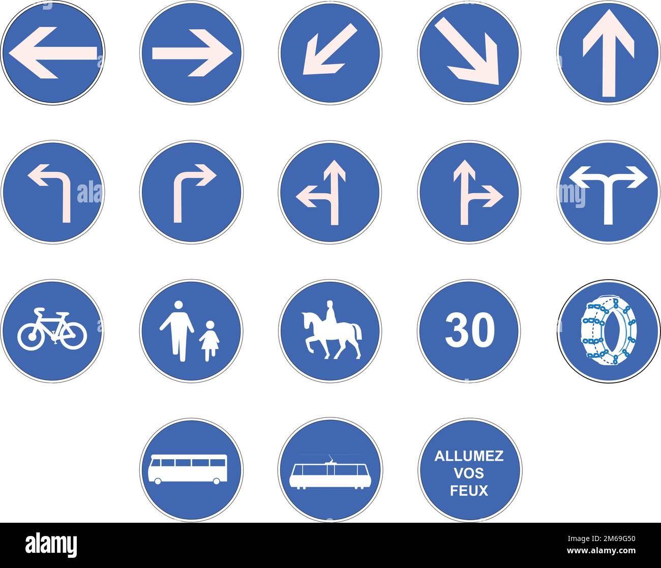 Panneau routier français: Ensemble de panneaux obligatoires Stock Vector