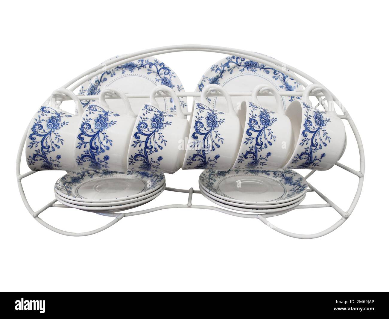 Six Place Set of Cups Plates and Saucers on a Rack Stock Photo Alamy