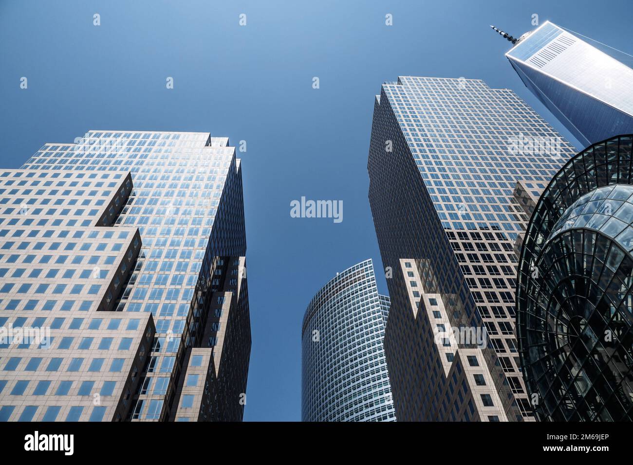 New York City architectural skyskraper view with blue sky Stock Photo
