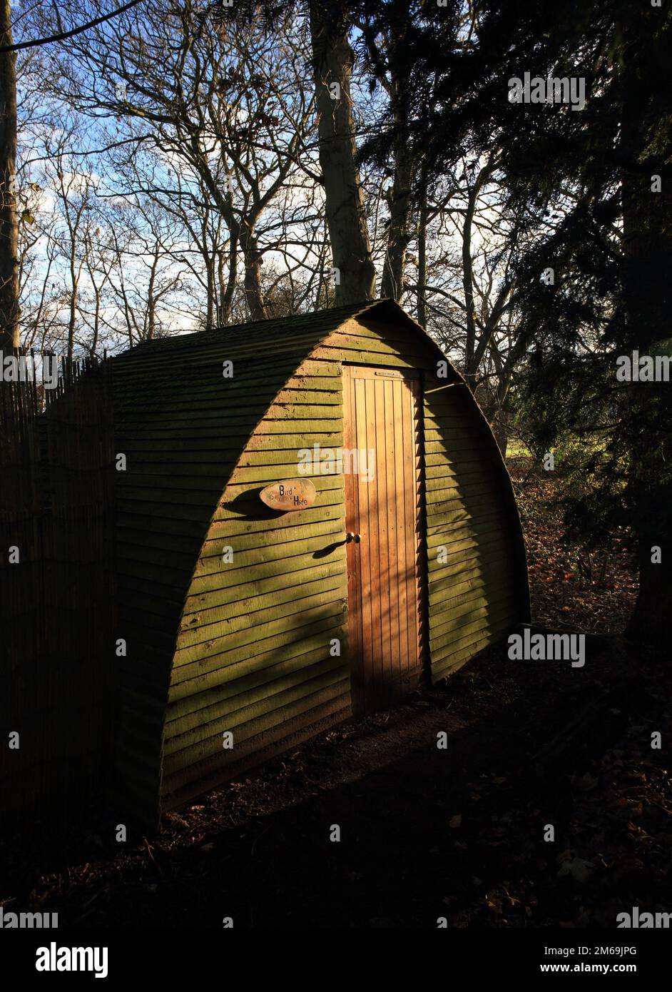 The bird hide in the grounds of Croome court, Worcester, England, UK. Stock Photo