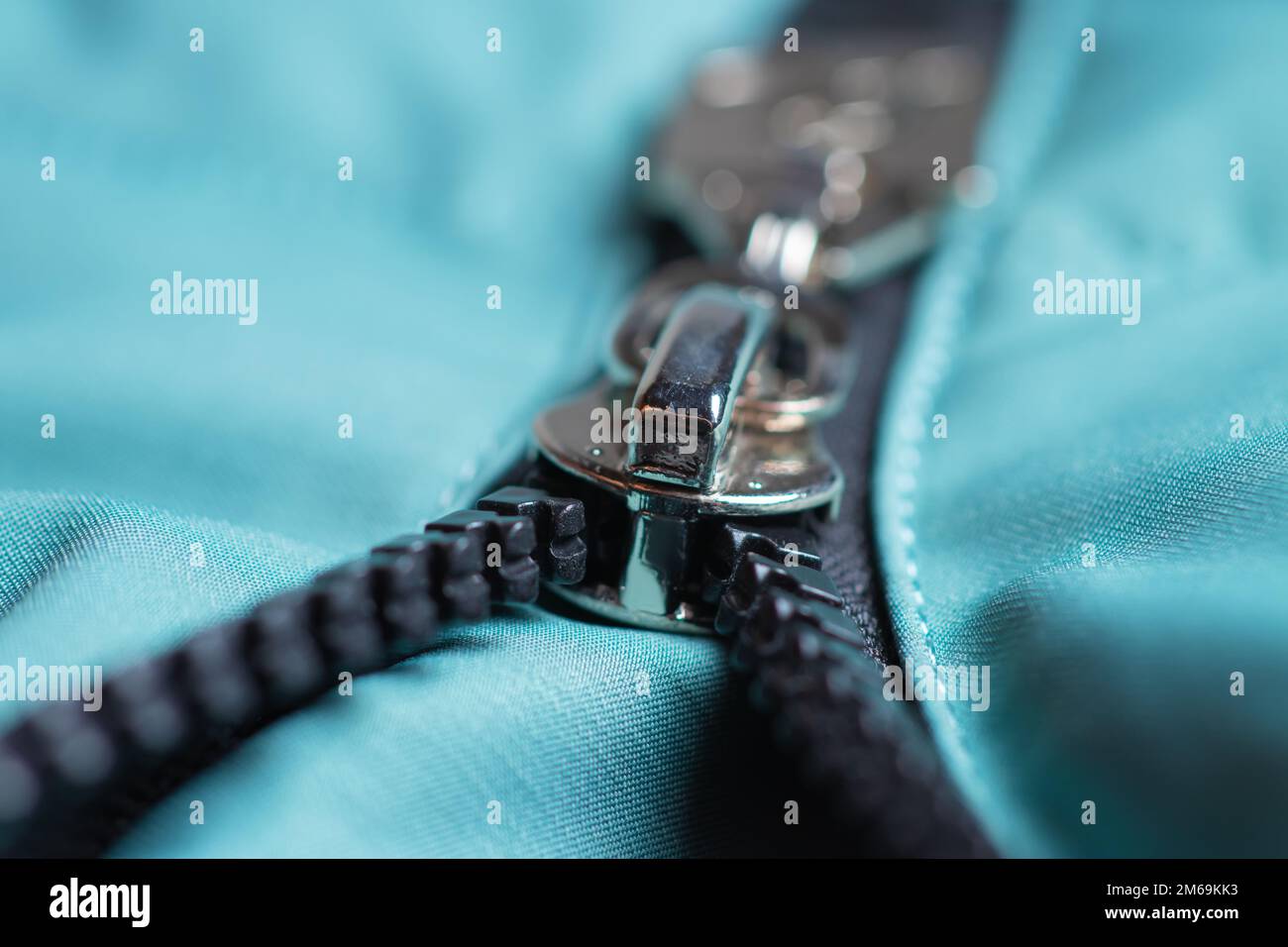 Iron zipper close up view, needlework concept Stock Photo