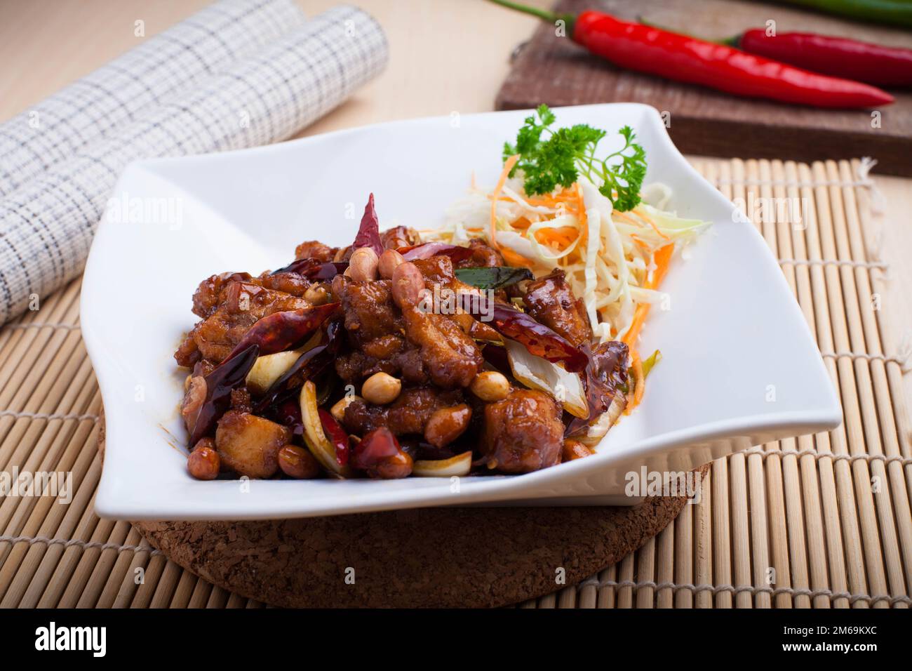 Kung Pao chicken, also transcribed Gong Bao or Kung Po, is a spicy