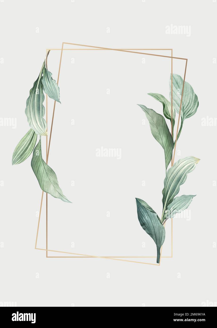 Gold frame decorated with hand drawn tropical leaves poster vector ...